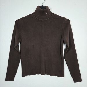 Vintage Lauren Ralph Lauren Petite Ribbed Turtleneck Sweater Brown PL